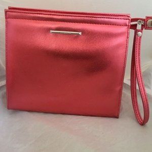 CLINIQUE Red Metallic Bag eve cosmetic bag NEW